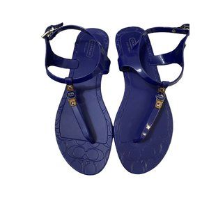 COACH Blue Patent Piccadilly Sandals Women Sz 8 B Silver Leather Slingback Jelly